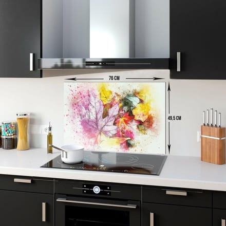 Herfst Patroon Tempered Glas Spatbescherming Voor Achter de Kookplaat 49,5cm x 76cm