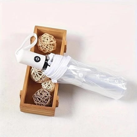 Parapluie transparent pliable à ouverture et fermeture automatiques, parapluie ensoleillé à trois volets blanc