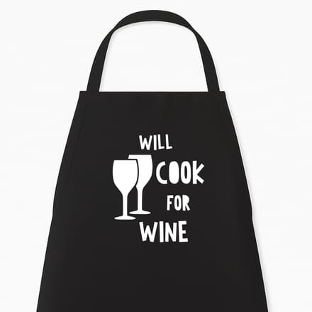 Keukenschort Will cook for Wine, Zwart, One Size