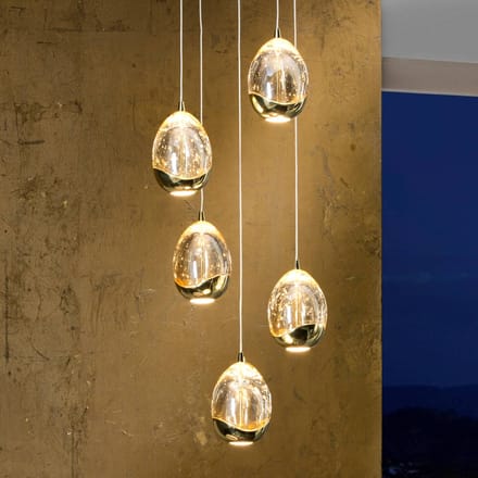 Schuller Valencia Hanglamp Rocio, 5-lamps, rond, metaal, glas, goud