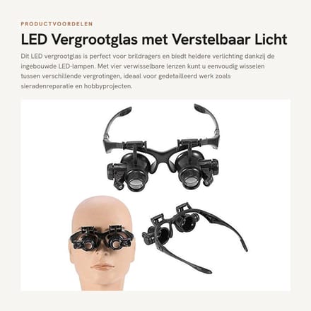 Dailygoods - LED Vergrootglas met Verstelbaar Licht en Verwisselbare Lenzen