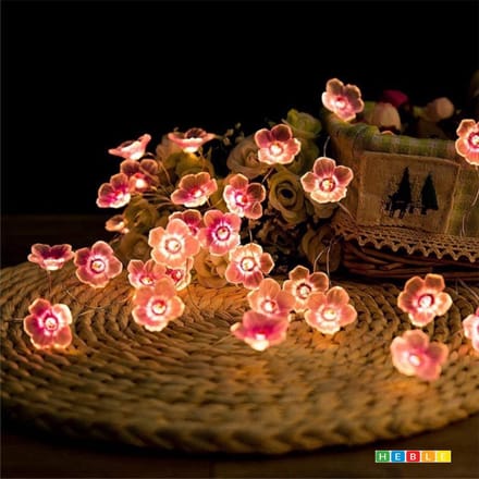 *** Licht-snoer-Lichtslinger-20-LED-Lampjes-Multi-Colour-2m-Roze-Bloemen-Blossom- op Batterij - van Heble® ***