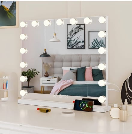 Make up Spiegel - 17 LED-lampen - Hollywood Spiegel - Make-up Spiegel met Verlichting - Wit - 60cm x 12cm x 52cm