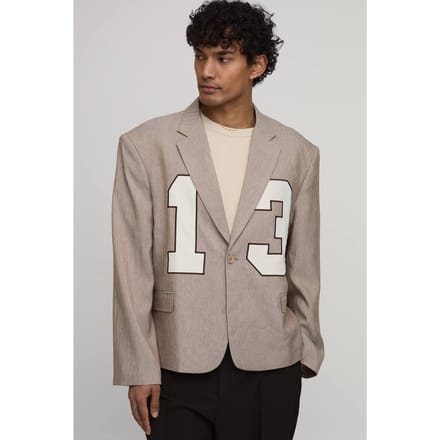 Oversized Blazer Met Visgraatmotief En Applicatie | Taupe | Size 38