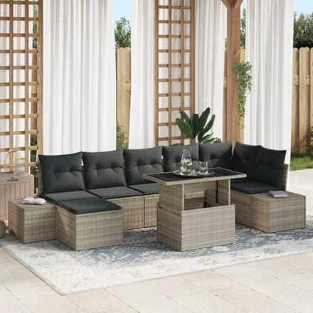 vidaXL - Tuinbank - Set - 8 - st - Lichtgrijs - poly - rattan