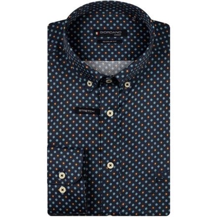 Giordano Overhemd Ivy Abstract Mini Floral Graphic Satin Stretch Button-Down Navy-Multi / male
