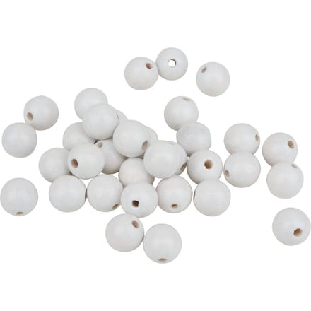 Houten kralen, Ø 12 mm, 30 stuks - Wit