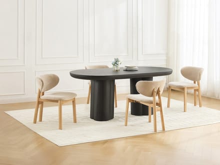 Vente-unique Set van 2 stoelen van stof en rubberhout - Beige - FALDRA