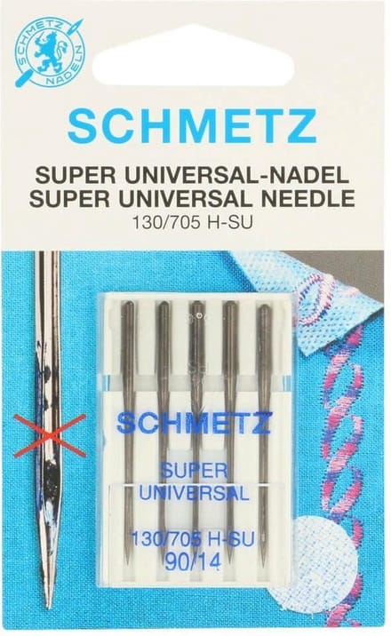 SCHMETZ, SUPER UNIVERSEEL, NAAIMACHINE-NAALDEN, 90-14, PER PAKJE.