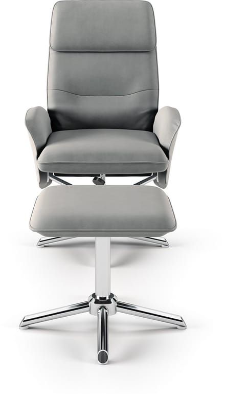 Belding-Fauteuil met voetenbank in PU grijs