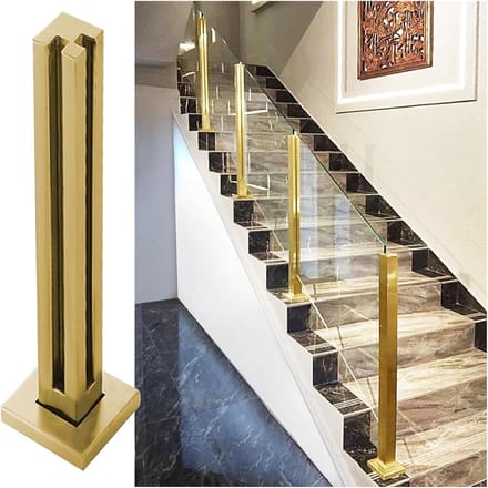 Glazen balustrade paal - RVS reling paal - Balkon afscheiding - Vloer gemonteerd - 150 cm - Goud