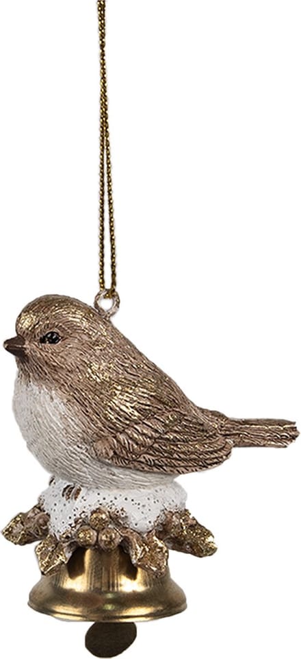 Clayre & Eef Kersthanger Vogel 6 cm Bruin Polyresin