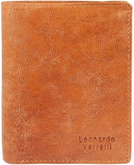 Leonardo Verrelli Herenportemonnee verticaal echt leer Kamel, duurzaam