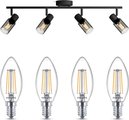 Philips Palms Opbouwspot (Zwart) - Warmwit Licht - Plafondspot met 4 Lichtpunten - E14 - Niet Dimbaar