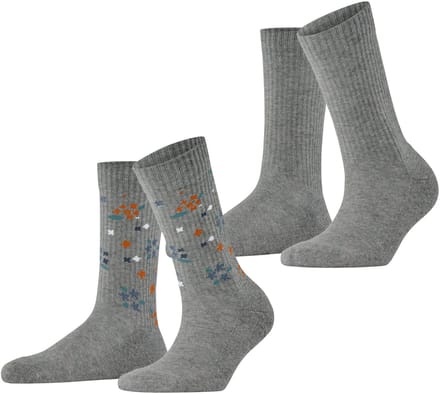Esprit Flower Rib 2-Pack gedessineerd katoen multipack sokken dames grijs - maat 35-38