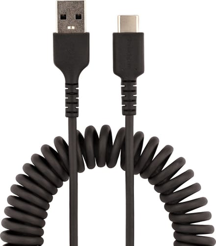 StarTech.com 1m USB A to C Charging Cable Coiled Heavy Duty Fast Charge & Sync High Quality USB 2.0 A to USB Type-C Cable Rugged Aramid Fiber Durable Male to Male USB Cable