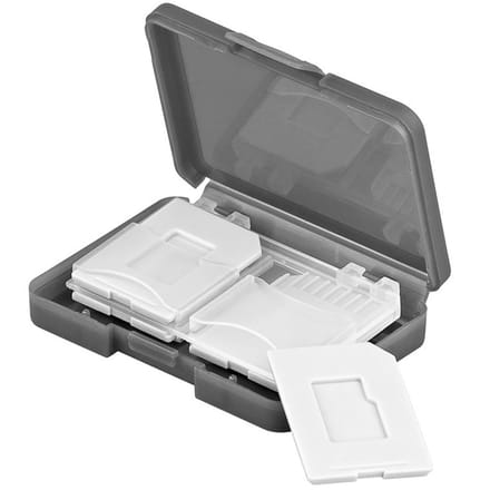 Goobay opbergdoos voor 4 SD-, microSD- of MMC-geheugenkaarten, kunststof, ultracompact met afzonderlijke sleuven, transparant-grijs, voor veilig archiveren en vervoer in elke zak of rugzak