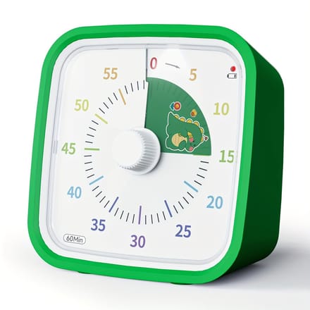 YUNBAOIT VT01 Visuele Timer 60 Min – Groene Dinosaurus Afteltimer met Siliconen Beschermhoes – Stille Countdown – Studietimer, Keukentimer & Taaktimer