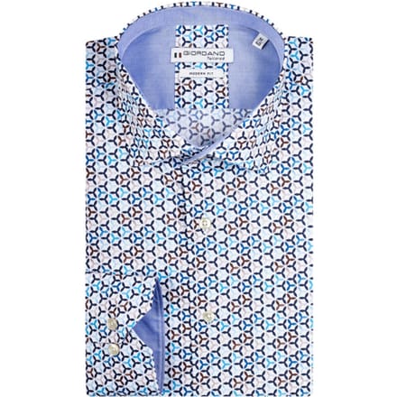 Giordano - Lange mouw overhemd - Mannen - 3XL - Blauw - Katoen - 417824