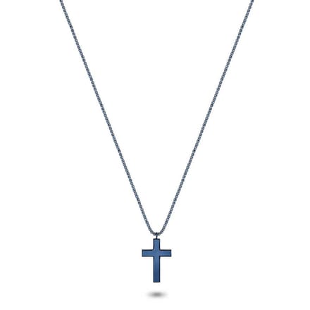 Twice As Nice Halsketting in edelstaal, blauw, zwart kruis 60cm