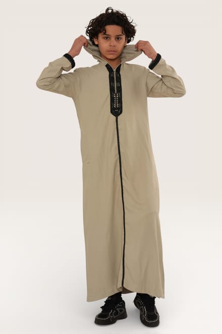 Kinderen jongens grijze Eid hooded Marokkaanse Thobe gewaad Djellaba Ramadan Jubba- K-HM3