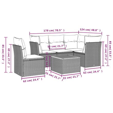 vidaXL - 6-delige - Loungeset - met - kussens - poly - rattan - beige