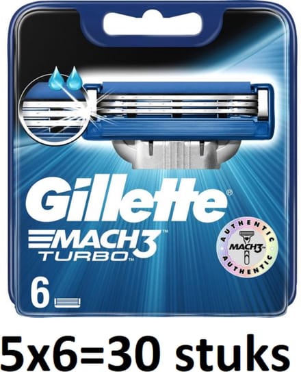 Gillette Mach3 Turbo Scheermesjes Voor Mannen - 30 Navulmesjes - Blauw
