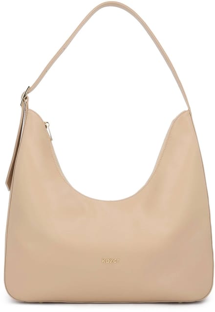 Beige leather handbag with a loose fit