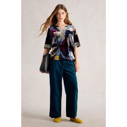 White Stuff Ash Velvet Top Navy Multi Taglia: 10 | Magliette intime Outlet | Donna | Blu
