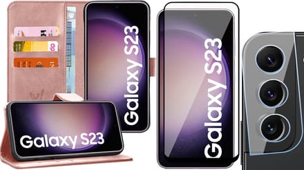 Hoesje geschikt voor Samsung Galaxy S23 - Screenprotector FullGuard & Camera Lens Screen Protector - Book Case Kunstleer Pasjeshouder Roségoud