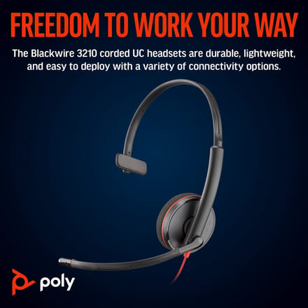 HP Poly Blackwire C3210 Over Ear headset Kabel Mono Zwart Ruisonderdrukking (microfoon) Headset, Volumeregeling, Microfoon uitschakelbaar (mute)
