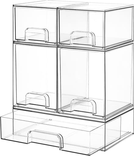 Doorzichtige stapelbare opbergladen 5-pack - Acryl badkamer organizer