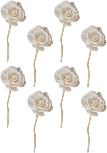 Set van 8 Geurende Rietdiffusers met Rozenbloesem en Houten Sticks voor Aromatherapie, Herbruikbare Navullingen en Rietstokjes