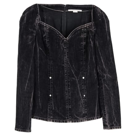 Stella McCartney blouse van fluweel met flockprint in zwarte denim