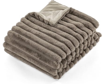 Tiseco Home Studio - Deken RABBIT STRIPE - imitatie konijnenbont plaid - 130x170 cm - Taupe