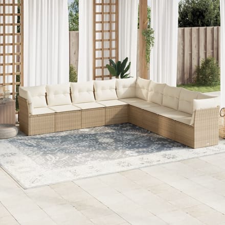 vidaXL - 9-delige - Loungeset - met - kussens - poly - rattan - beige