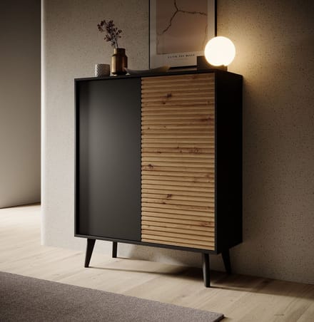 Meubella - Dressoir Palladium - Eiken - Zwart - 104 cm - Hoog