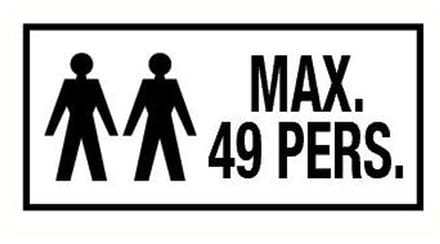 Maximaal 49 personen bord met tekst - kunststof 400 x 200 mm