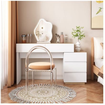 Bureau - MUVOE - 5 lades - Wit + eiken - Spaanplaat E1 - Klassieke stijl wit