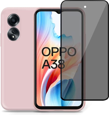 Hoesje + Privé Screenprotector geschikt voor OPPO A38 – Privacy Tempered Glass - Back Case Cover Roze
