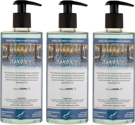 Douchegel Hammam Herbal 500 ml - set van 3 stuks - met gratis pomp - Showergel
