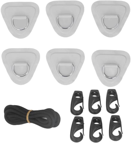 Dailygoods- Bungee-touwset 6 Stuks - D-ringpatch - Elastisch Touw - Roestvrij Staal - Voor Opblaasbare Boten - Versterkte PVC D-Ring