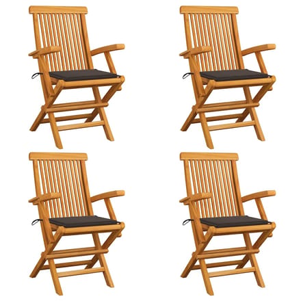 vidaXL - Inklapbare - stoelen - 4 - st - met - taupe - kussens - massief - teakhout