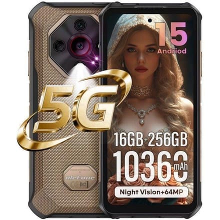 Telephone Portable Incassable 5G Ulefone Armor X16 Pro 10360mAh 6.56  16Go+256Go 64MP Smartphone Robuste Android 15 Dual SIM/NFC Or