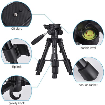 ZOMEI Q100 52cm/20  Lichtgewicht Draagbaar Aluminium Camera Reis Mini Tafelstatief met Snel black