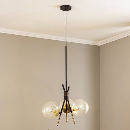 Lucande - hanglamp - 3lichts - Glas, ijzer - H: 18 cm - E14 - helder, zwart, messing