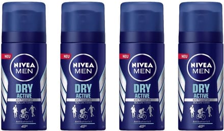 Nivea® | 4 x 35 ml Deodorant Men Dry Active | mini flacon | reisformaat | anti transpirant
