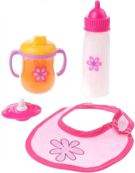 Poppen speelgoed eetset - 4-delig - kunststof - baby pop - poppen accessoires