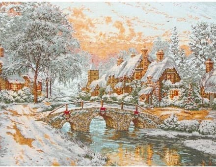borduurpakket 01062 winterlandschap met bruggetje