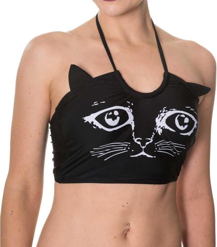 Banned - Night whispers Bikinitop - Katten - S - Zwart